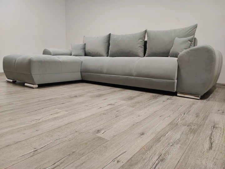 SZARY NAROŻNIK ROZKŁADANY Z FUNKCJĄ SPANIA HONEY SILVER MATT VELVET