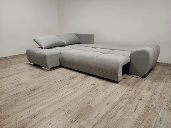 SZARY NAROŻNIK ROZKŁADANY Z FUNKCJĄ SPANIA HONEY SILVER MATT VELVET