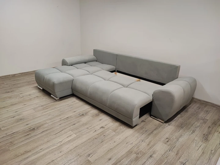 SZARY NAROŻNIK ROZKŁADANY Z FUNKCJĄ SPANIA HONEY SILVER MATT VELVET