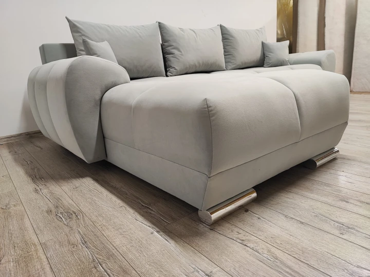 SZARY NAROŻNIK ROZKŁADANY Z FUNKCJĄ SPANIA HONEY SILVER MATT VELVET