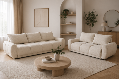 Na zdjęciu przedstawiono nowoczesny pikowany komplet wypoczynkowy honey sofa 3 i 2