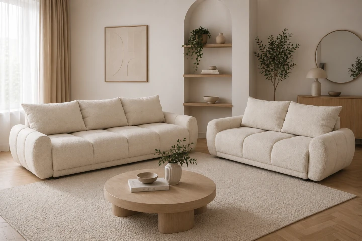 Na zdjęciu przedstawiono nowoczesny pikowany komplet wypoczynkowy honey sofa 3 i 2