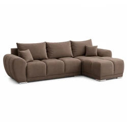 Brązowy narożnik z funkcja spania + pojemnik na pościel Honey L 