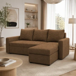 Narożnik rozkładany z funkcją spania Teddy Bonell DL Boucle Cappuccino