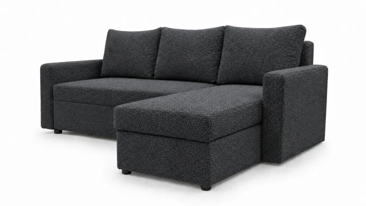 Zdjęcie przedstawiające modny narożnik rozkładany z funkcją spania Teddy w tkaninie Boucle.