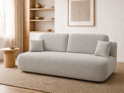 Mała kanapa rozkładana z funkcją spania Zoja 195 cm Jasnoszara Boucle