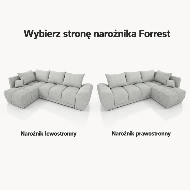Infografika przedstawiająca możliwość wyboru strony narożnika z funkcją spania Forrest