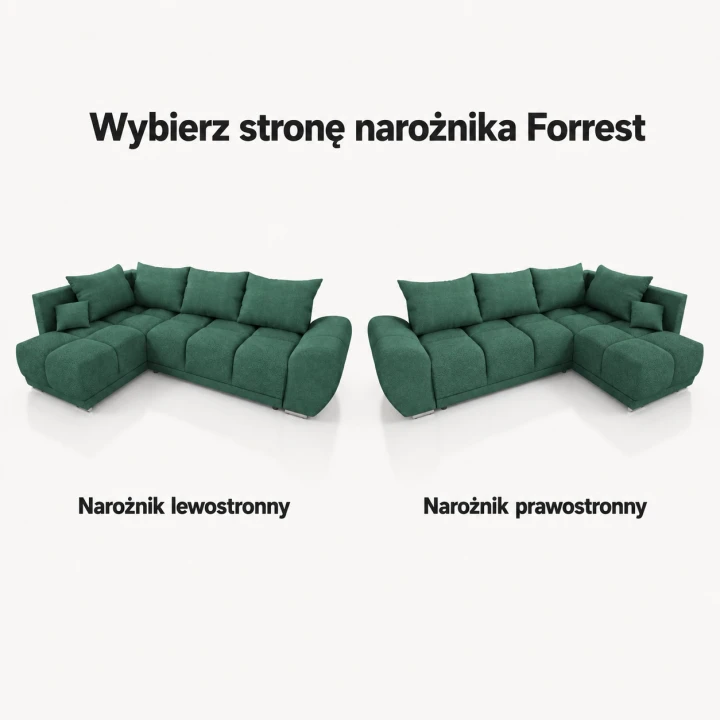 Infografika przedstawiająca możliwość wybrania strony narożnika do salonu Forrest Boucle