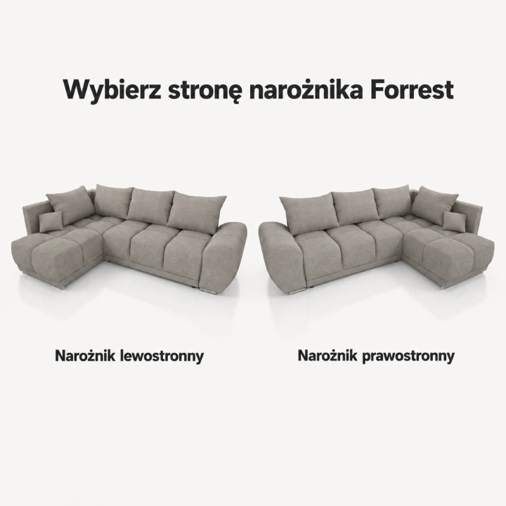 Infografika przedstawiająca możliwość wyboru strony narożnika z funkcją spania Forrest