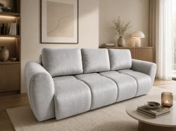 Szara kanapa rozkładana z funkcją spania Agnello 3 Pikowana sofa welur