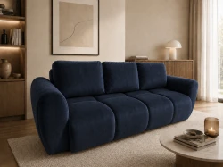 Granatowa pikowana Sofa 3-osobowa Agnello   z funkcją spania i pojemnikiem na pościel do salonu    welur   Monolith 79