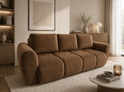 Brązowa kanapa rozkładana z funkcją spania Agnello 3 Pikowana sofa Welur
