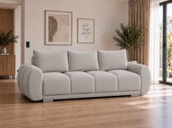 Szara kanapa rozkładana z funkcją spania Honey 3 Sofa z pojemnikiem Welur