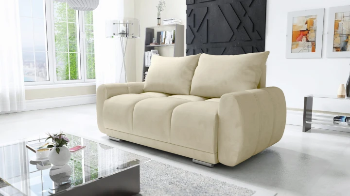 SOFA DO SALONU BEŻ HONEY 2 DWÓJKA PIKOWANA WELUR SPRĘŻYNY