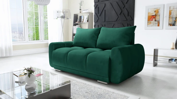 2-OSOBOWA SOFA DO SALONU HONEY ZIELONA KANAPA DO SIEDZENIA WELUR SPRĘŻYNY