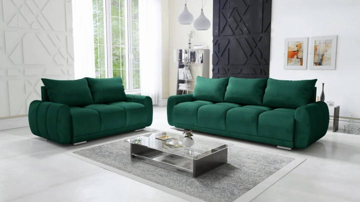 2-OSOBOWA SOFA DO SALONU HONEY 2  ZIELONA KANAPA DO SIEDZENIA WELUR SPRĘŻYNY