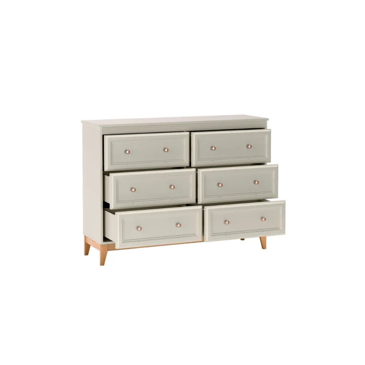 Angielska komoda z sześcioma szufladami Buckingham 135 cm dębowe nogi