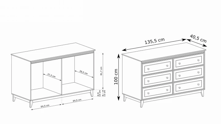 Angielska komoda z sześcioma szufladami Buckingham 135 cm dębowe nogi