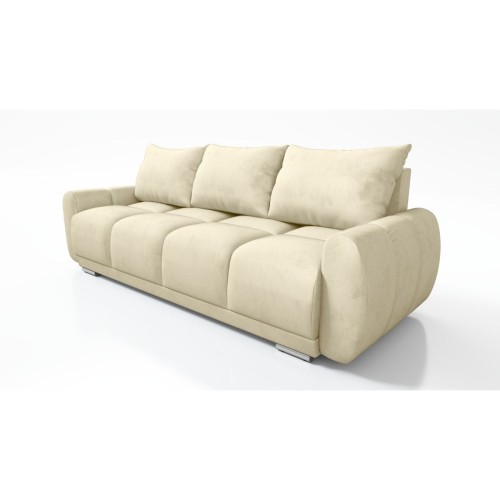 Na zdjęciu przedstawiono BEŻOWA KANAPA ROZKŁADANA SOFA WERSALKA DO SALONU HONEY POJEMNIK WELUR