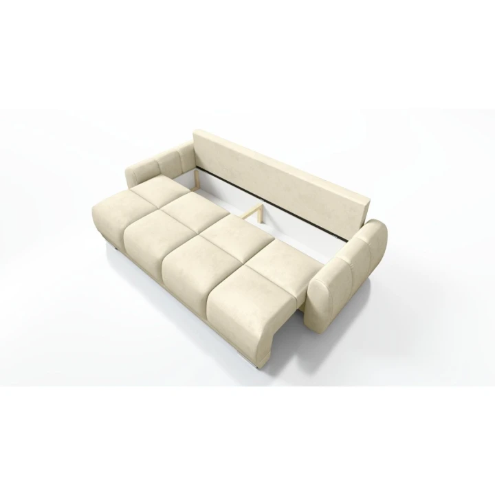 Na zdjęciu przedstawiono BEŻOWA KANAPA ROZKŁADANA SOFA WERSALKA DO SALONU HONEY POJEMNIK WELUR
