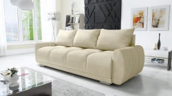Beżowa pikowana  kanapa z funkcją spania + pojemnik na pościel 