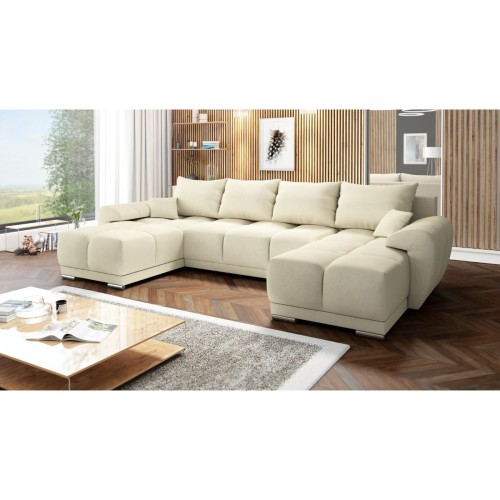 BEŻOWY DUŻY PIKOWANY NAROŻNIK ROZKŁADANY ROGÓWKA DO SALONU HONEY U MO-04