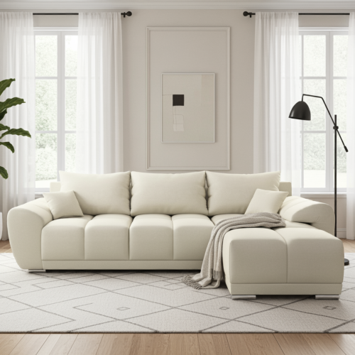 BEŻOWY NAROŻNIK ROZKŁADANY ROGÓWKA Z FUNKCJĄ SPANIA HONEY L MO-04