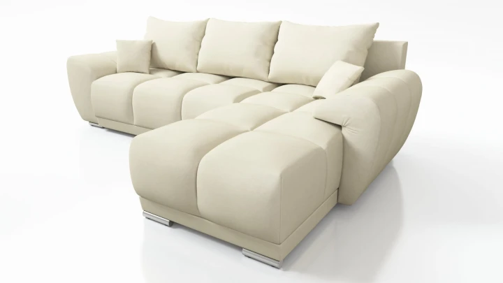 BEŻOWY NAROŻNIK ROZKŁADANY Z FUNKCJĄ SPANIA HONEY L + DUŻA PUFA HONEY DO SALONU PROMOCJA