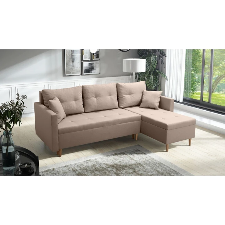 BEŻOWY NAROŻNIK ROZKŁADANY Z FUNKCJĄ SPANIA SCANDIK PIK 2X POJEMNIK