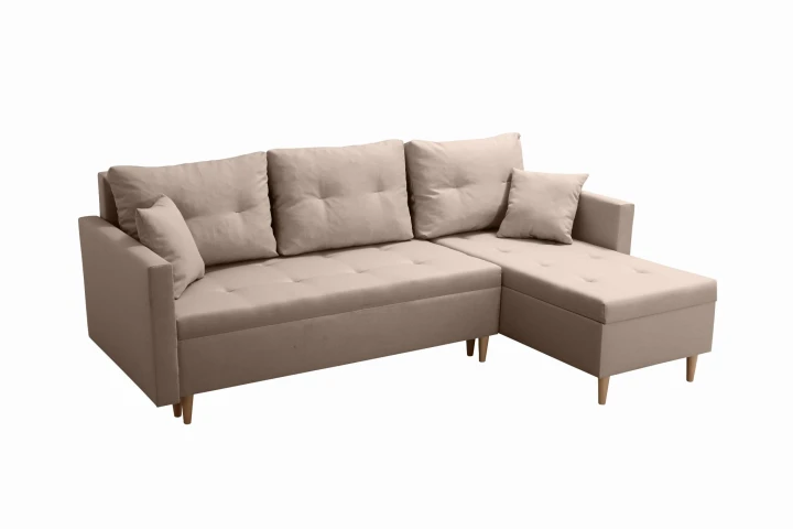 BEŻOWY NAROŻNIK ROZKŁADANY Z FUNKCJĄ SPANIA SCANDIK PIK 2X POJEMNIK