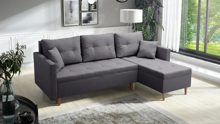 BEŻOWY NAROŻNIK ROZKŁADANY Z FUNKCJĄ SPANIA SCANDIK PIK 2X POJEMNIK