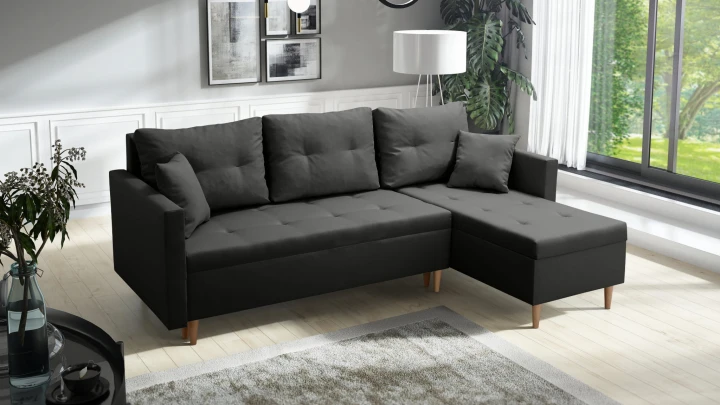 BEŻOWY NAROŻNIK ROZKŁADANY Z FUNKCJĄ SPANIA SCANDIK PIK 2X POJEMNIK