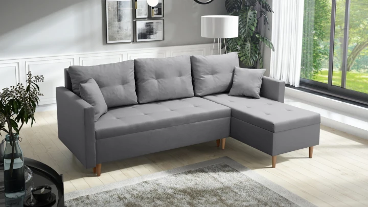 BEŻOWY NAROŻNIK ROZKŁADANY Z FUNKCJĄ SPANIA SCANDIK PIK 2X POJEMNIK