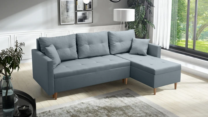 BEŻOWY NAROŻNIK ROZKŁADANY Z FUNKCJĄ SPANIA SCANDIK PIK 2X POJEMNIK