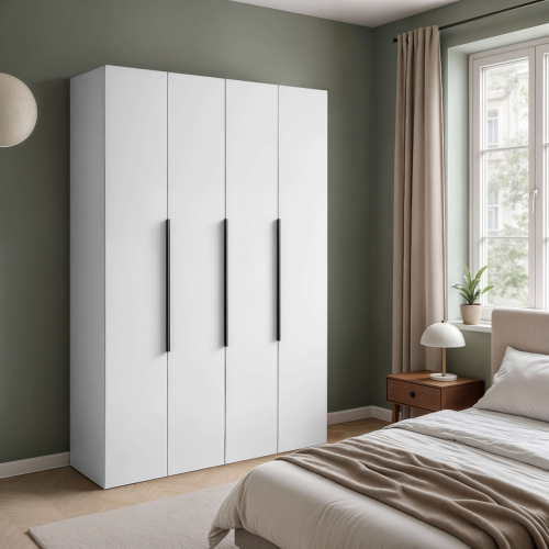 BIAŁA CZTERODRZWIOWA POJEMNA SZAFA GARDEROBA NA UBRANIA LILLE 180