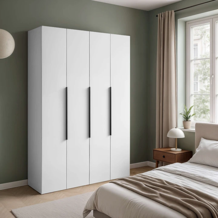 BIAŁA CZTERODRZWIOWA POJEMNA SZAFA GARDEROBA NA UBRANIA LILLE 180