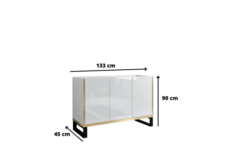 BIAŁA MODNA KOMODA DO SALONU 3x SZAFKA GOLDI 133 CM