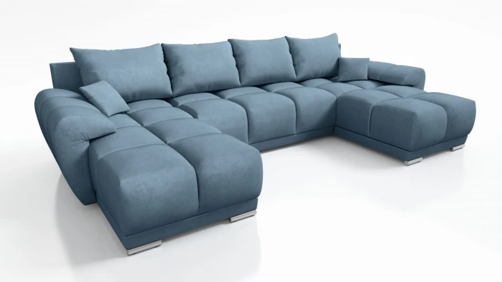 BŁĘKITNY DUŻY NAROŻNIK ROZKŁADANY DO SALONU ROGÓWKA FUNKCJA SPANIA HONEY U