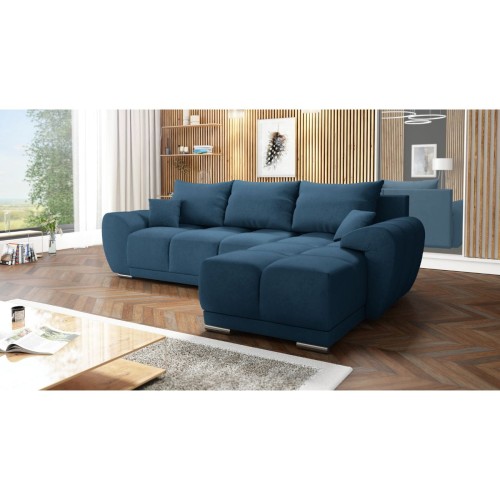 BŁĘKITNY NAROŻNIK ROZKŁADANY DO SALONU ROGÓWKA Z FUNKCJĄ SPANIA HONEY L