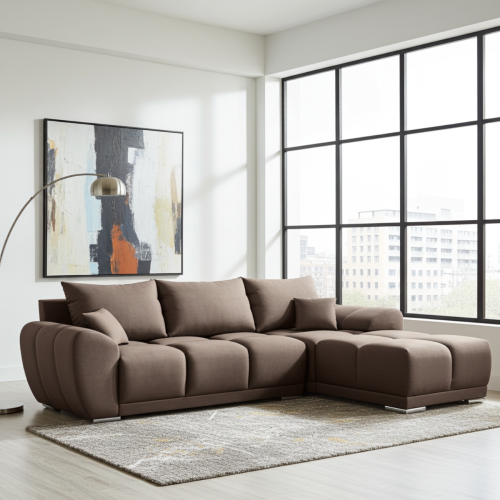 BRĄZOWY NAROŻNIK DO SALONU ROZKŁADANY ROGÓWKA Z FUNKCJĄ SPANIA HONEY L