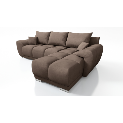 BRĄZOWY NAROŻNIK DO SALONU ROZKŁADANY ROGÓWKA Z FUNKCJĄ SPANIA HONEY L