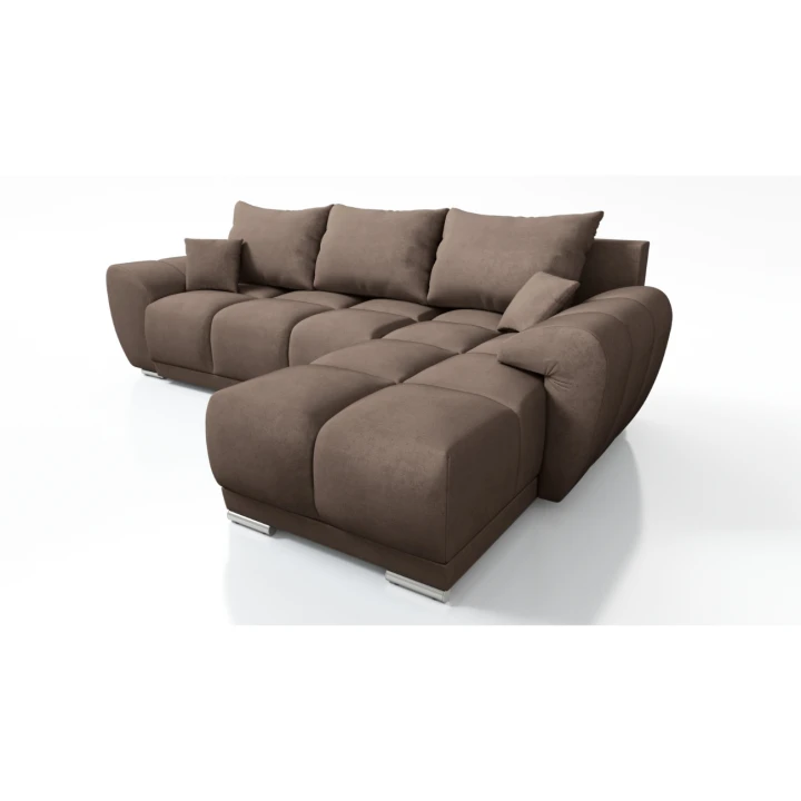 BRĄZOWY NAROŻNIK DO SALONU ROZKŁADANY ROGÓWKA Z FUNKCJĄ SPANIA HONEY L