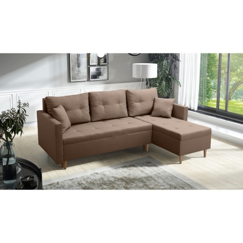 BRĄZOWY NAROŻNIK ROZKŁADANY Z FUNKCJĄ SPANIA SCANDIK PIK 2X POJEMNIK