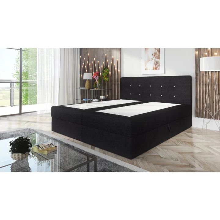 CZARNE ŁÓŻKO KOTYNENTALNE TOLEDO BONELL 2x POJEMNIK KRYSZTAŁKI 160x200