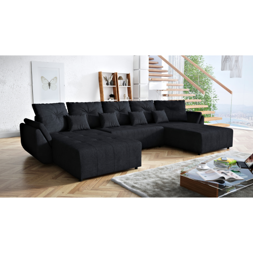 CZARNY DUŻY NAROŻNIK 380 CM ROZKŁADANY ROGÓWKA FUNKCJA SPANIA MIRA POJEMNIK