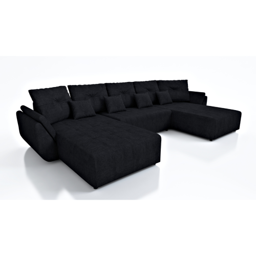 CZARNY DUŻY NAROŻNIK 380 CM ROZKŁADANY ROGÓWKA FUNKCJA SPANIA MIRA POJEMNIK