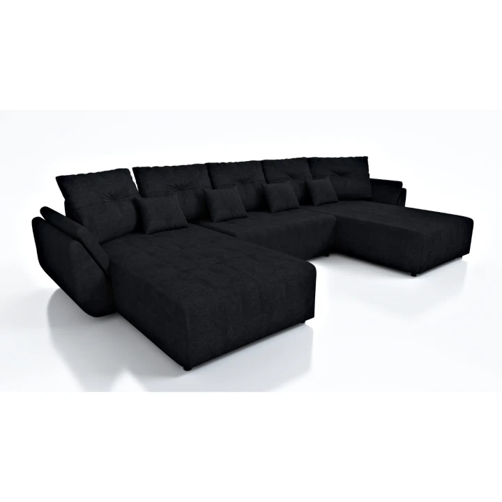 CZARNY DUŻY NAROŻNIK 380 CM ROZKŁADANY ROGÓWKA FUNKCJA SPANIA MIRA POJEMNIK