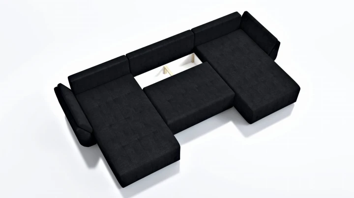 CZARNY DUŻY NAROŻNIK 380 CM ROZKŁADANY ROGÓWKA FUNKCJA SPANIA MIRA POJEMNIK