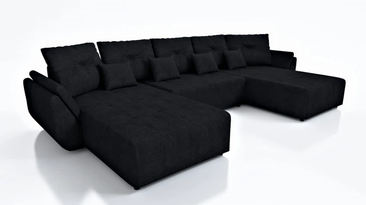 CZARNY DUŻY NAROŻNIK 380 CM ROZKŁADANY ROGÓWKA FUNKCJA SPANIA MIRA POJEMNIK