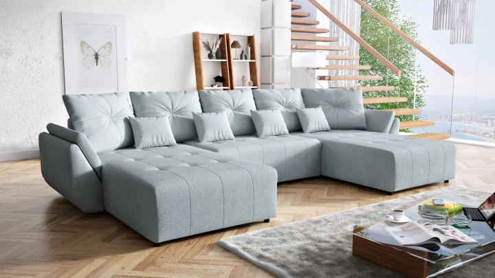 CZARNY DUŻY NAROŻNIK 380 CM ROZKŁADANY ROGÓWKA FUNKCJA SPANIA MIRA POJEMNIK